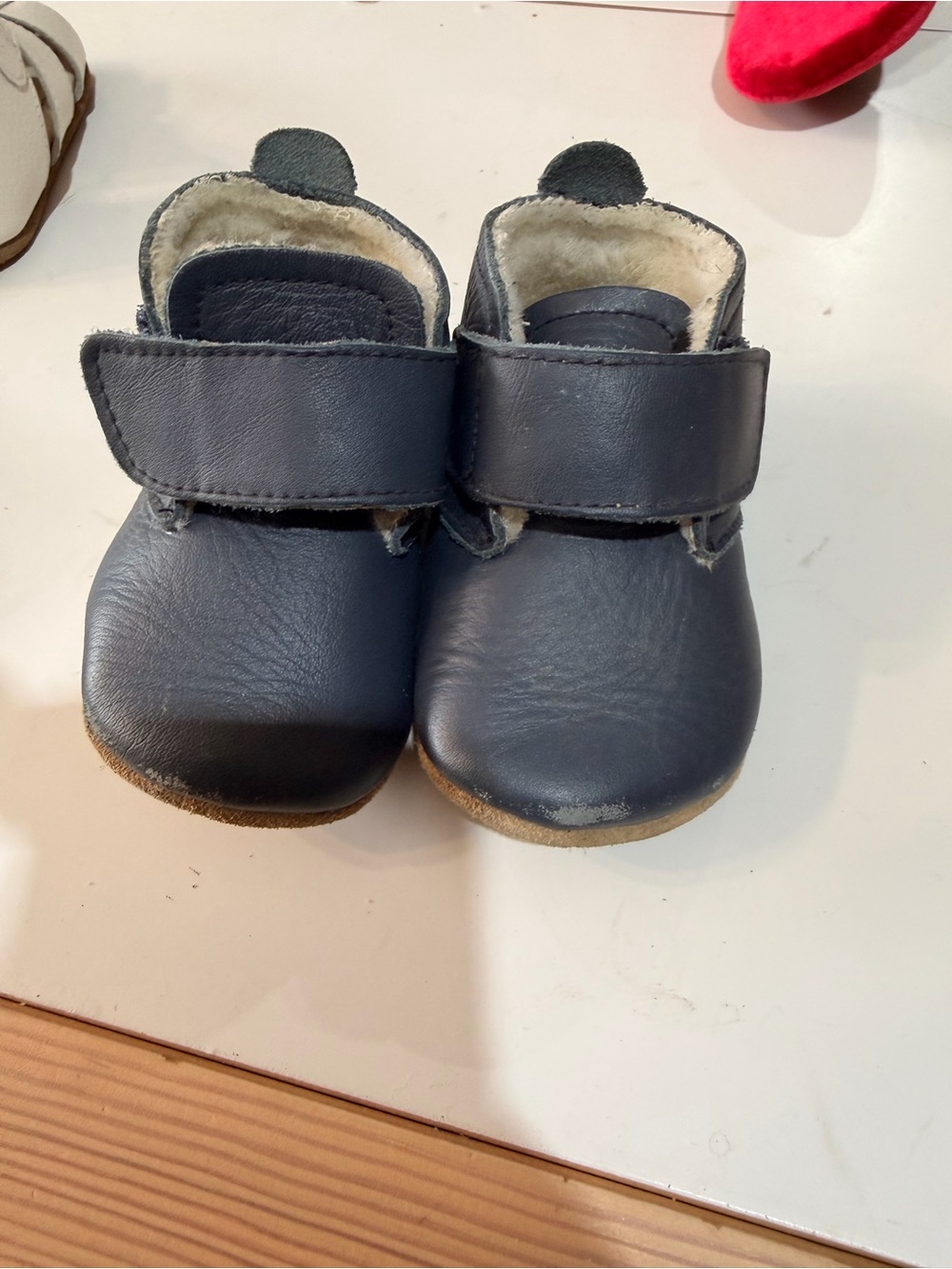 Bobux Navy Leather Baby Booties with Velcro